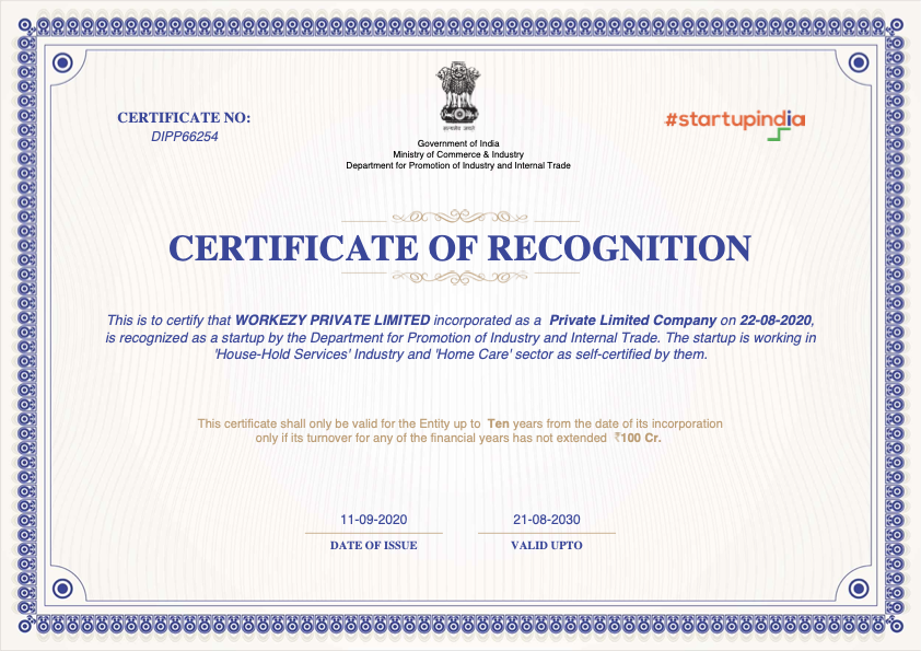 DPIIT Certificate Preview